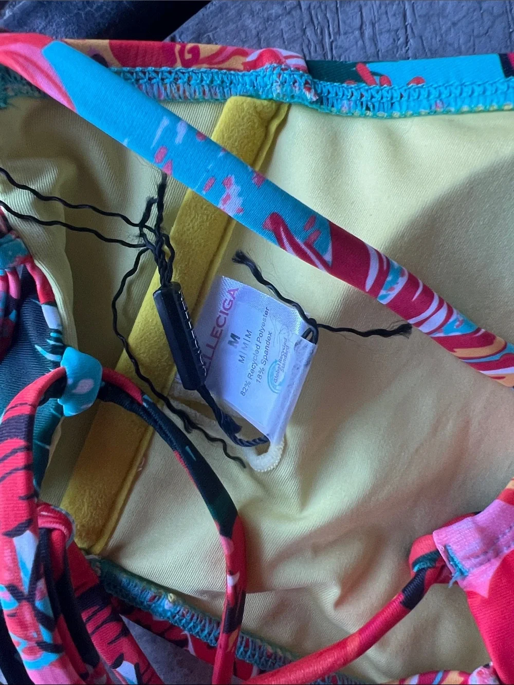 Floral Bandeau Swim Top - Turquoise & Red medium B37
